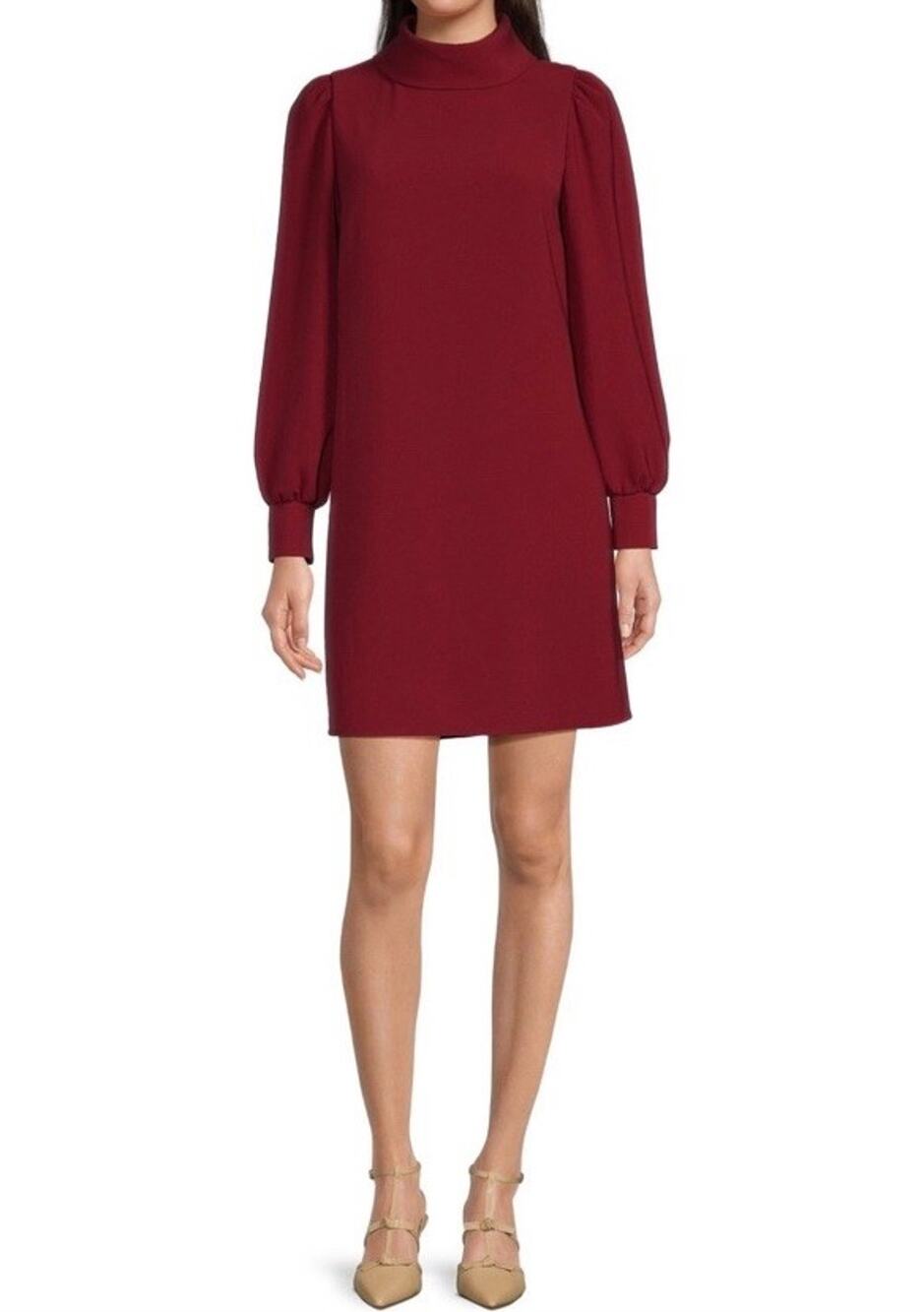 Alex Marie Womens Burgundy Funnel Neck Puff Sleeve Shift Dress 6